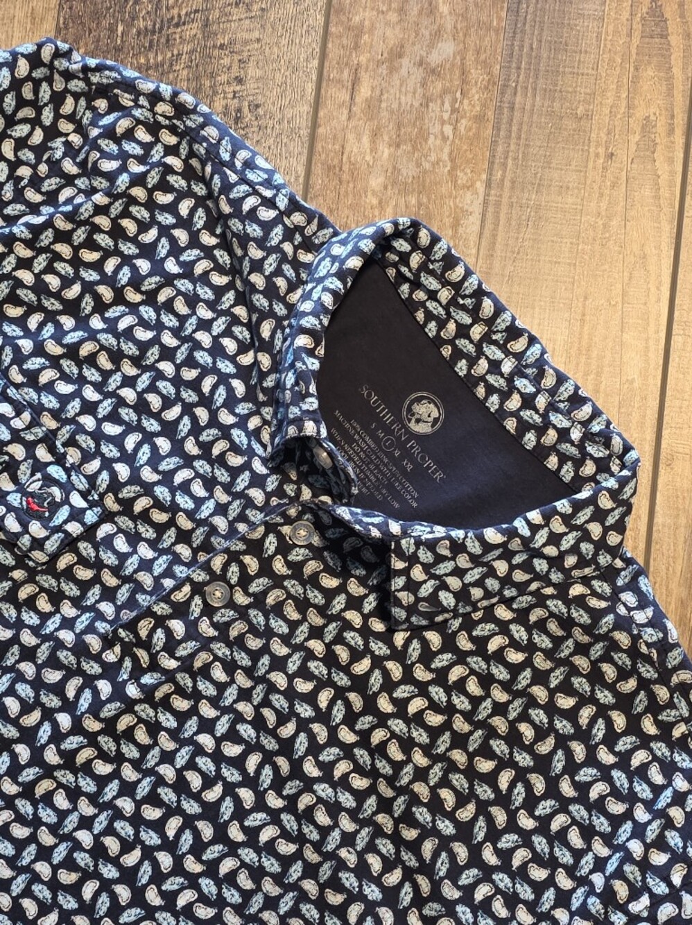 Southern Proper - Oyster Print Proper Polo Shirt - Size L - Navy